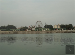 View of the fun rides from the lake